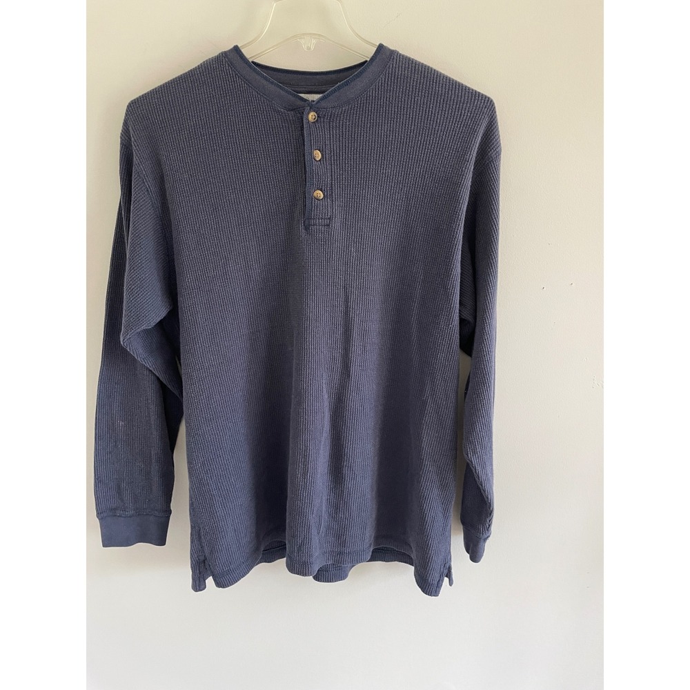 Mountain Ridge Mens Navy Blue Waffle Knit Henley Thermal Shirt Large Long Sleeve